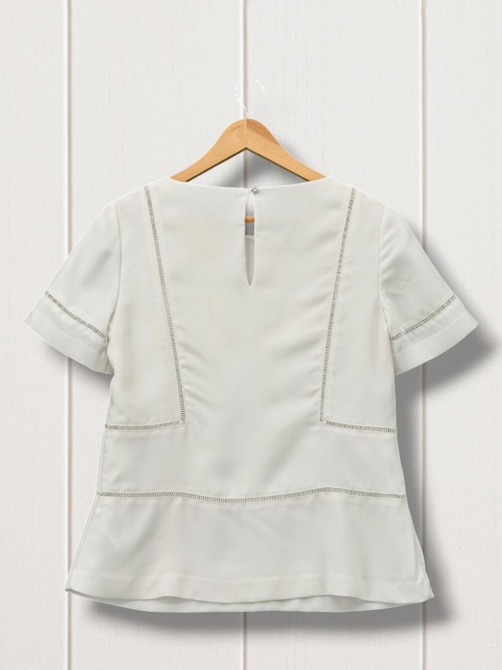 Banana Republic White Ladder Stitching Short Sleeve Blouse XS - Picture 3 of 5